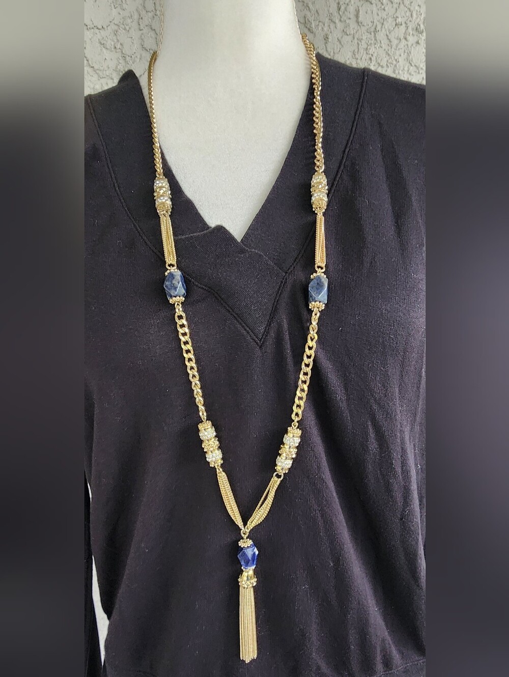 White House Black Market Gold-Tone Chain Necklace with Blue Accents